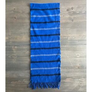Charming Charlie Unisex 100% Wool Blue Gray Black Striped Fringe Scarf